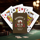 Baralho Festa de Solteirão Personalizada Poker Whisky Brow<br><div class="desc">Aumente as apostas nos jogos de pôquer de fim de semana de solteirão com essas cartas personalizadas "All In Before the Ring" em marrom, envoltas em um design rústico de barril de uísque. O rico fundo marrom com gráficos de cartas de pôquer traz vibrações de speakeasy, cabana ou bar de...</div>