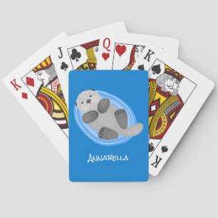 Baralho Figura de desenho animado azul-lontra do mar feliz