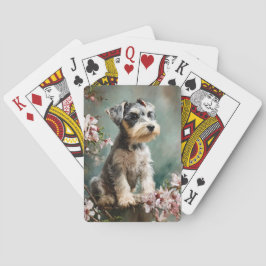 Baralho Filhote de Schnauzer Flores de Cerejeira na Primav