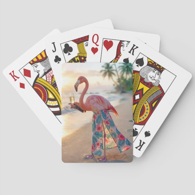 Baralho Flamingo Com Champanhe Numa Praia (Verso)