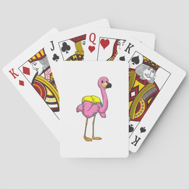 Baralho Flamingo como alunos com mochila escolar (Verso)
