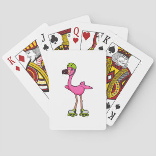 Baralho Flamingo como Skater com skates Roller e Capacetes