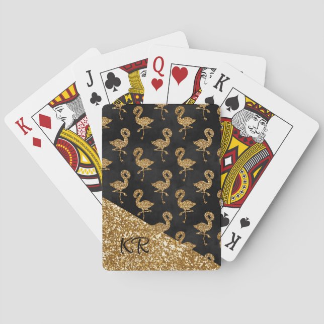 Baralho Flamingos Dourados Elegantes Monogramados (Verso)
