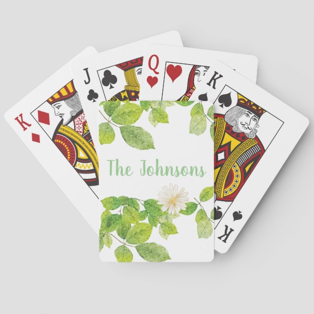 Baralho Flor Branco e Jardim de Folhas Verde (Verso)