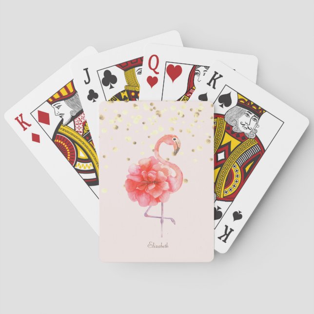 Baralho Flor de Flamingo Rosa, Confete Dourado (Verso)