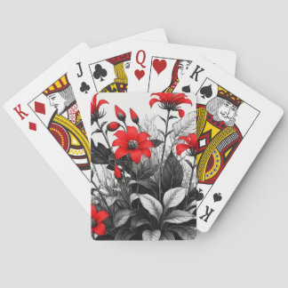 Baralho Flor Vermelha Na Planta Branca Preta