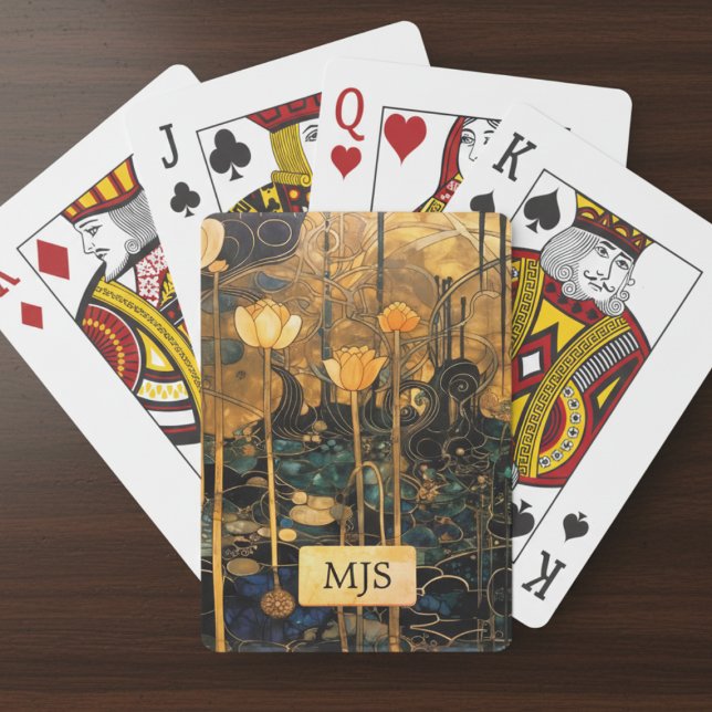 Baralho Floral Vintage (elegant Art Nouveau floral poker playing cards with personalized monogram)