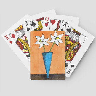 Baralho Flores Brancas do meio século em Vaso Azul