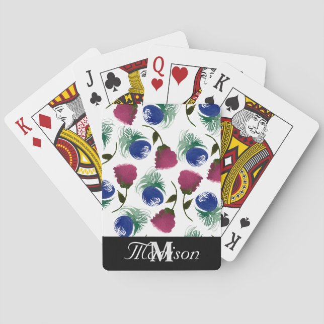 Baralho Flores De Aquarela Rosas De Pintura Azul Burgandy (Verso)