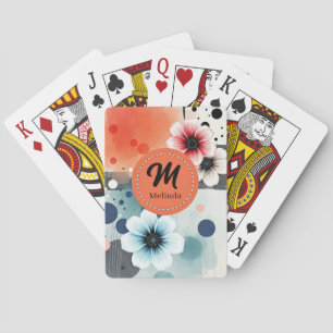 Baralho Flores De Aquarelas Cor-de-Rosa Azul, Coloração Ve