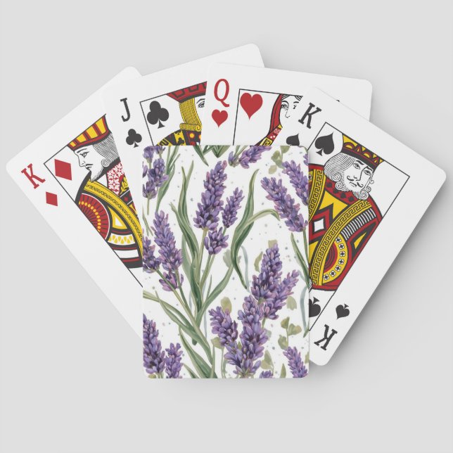 Baralho Flores de Lavanda Roxa Botânica Aquarela (Verso)