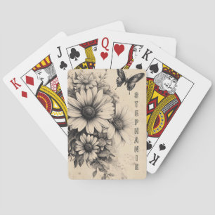 Baralho Flores russas e borboletas - Papel envelhecido (11