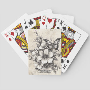 Baralho Flores russas e borboletas - Papel envelhecido (5)