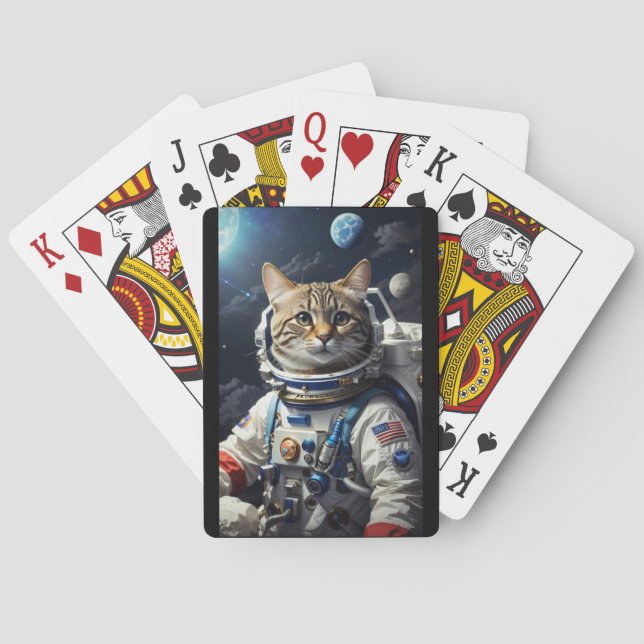 Baralho Força Espacial do Astronauta Gato Engraçado (Verso)
