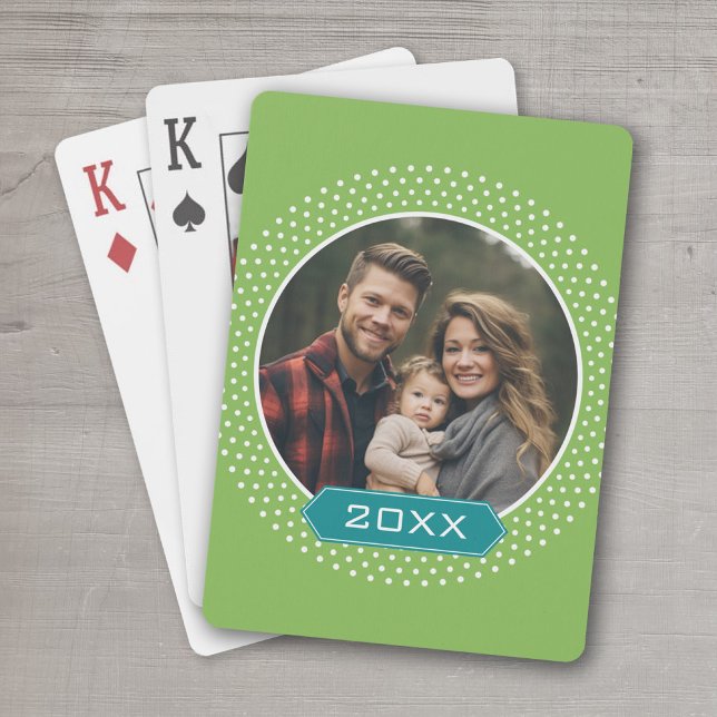 Baralho Foto com Ano Personalizado - Quadro de Bolinhas do (Add a photo and the year to this set of personalized playing cards.)