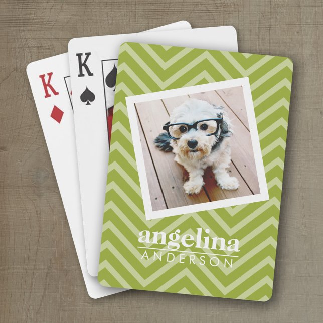 Baralho Foto com padrão Chevron e nome personalizado (Personalized playing cards)