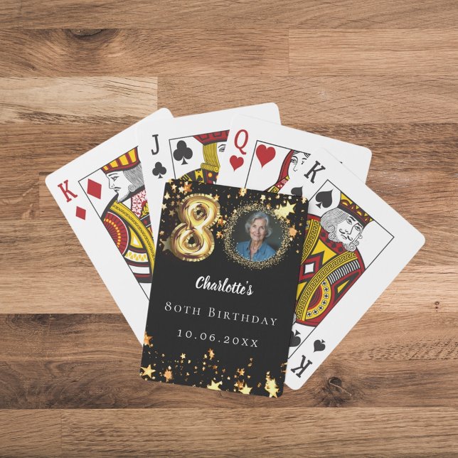 Baralho foto de 80 de aniversário de estrelas pretas doura (Criador carregado)