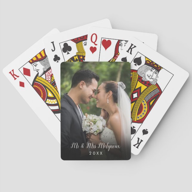 Baralho Foto de casamento com letra moderna e elegante (Verso)