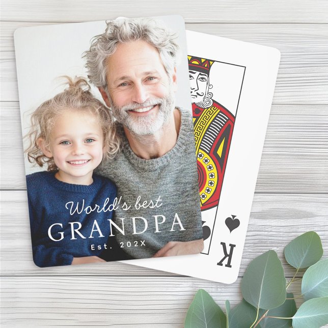 Baralho Foto do ano mais recente do melhor avô do mundo (World's best grandpa grandfather est year photo poker cards)