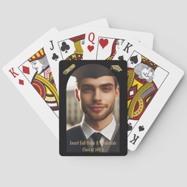 Baralho Foto do arco de graduação, Boné Dourado e Tassel,  (Verso)