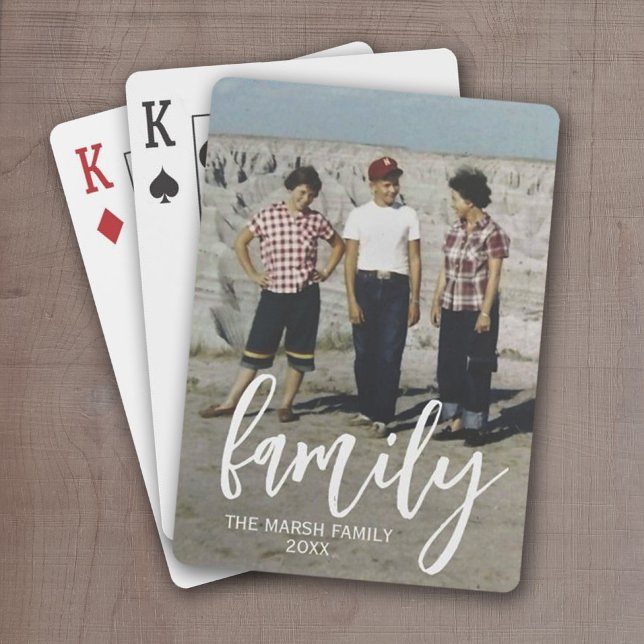 Baralho Foto do cheio - Texto Vertical da Família de Scrip (Personalized Playing Cards - Add One Big Photo - Family in a trendy script with your custom text)