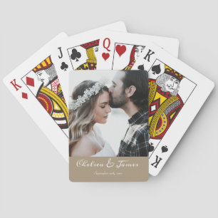 Baralho Foto elegante Calliografia Casamento Taupe branco