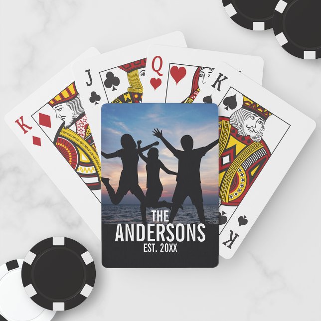 Baralho Foto personalizada da família com nome da família (Criador carregado)