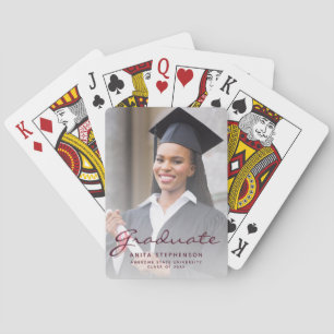 Baralho Foto Personalizada de Graduação em Letra Burgundy