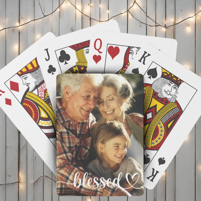 Baralho Foto personalizada de script abençoado (Blessed Script Custom Photo Playing Cards)