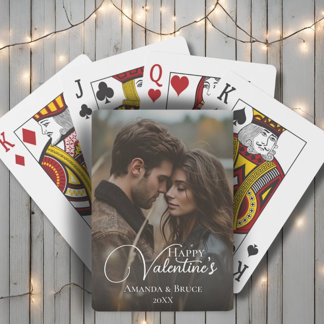 Baralho Foto Personalizada do Script de Pincel de Dia de o (Happy Valentine's Brush Script Custom Photo Poker Cards)