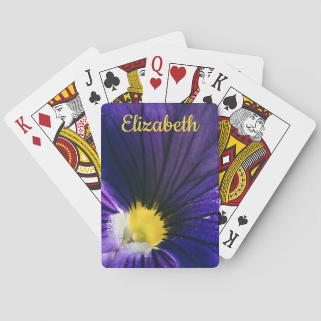 Baralho Fotografia macro pansy púrpura floral elegante (Verso)