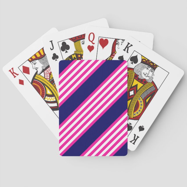 Baralho Fuchsia e padrão de cinco faixas brancas com azul (Verso)