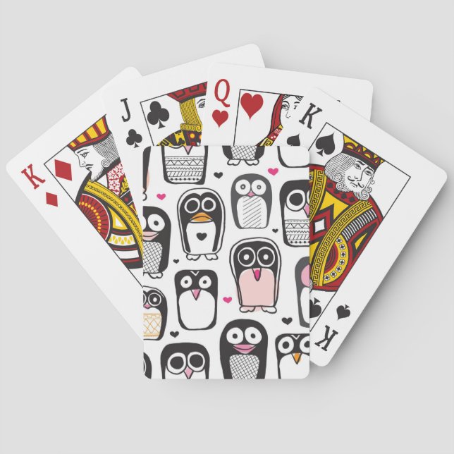 Baralho fundo da ilustração do pássaro do pinguim (Verso)