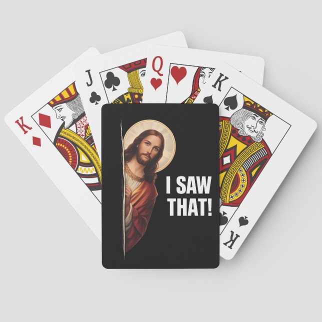 Baralho Funny Jesus "I Saw That" Christian meme design (Verso)
