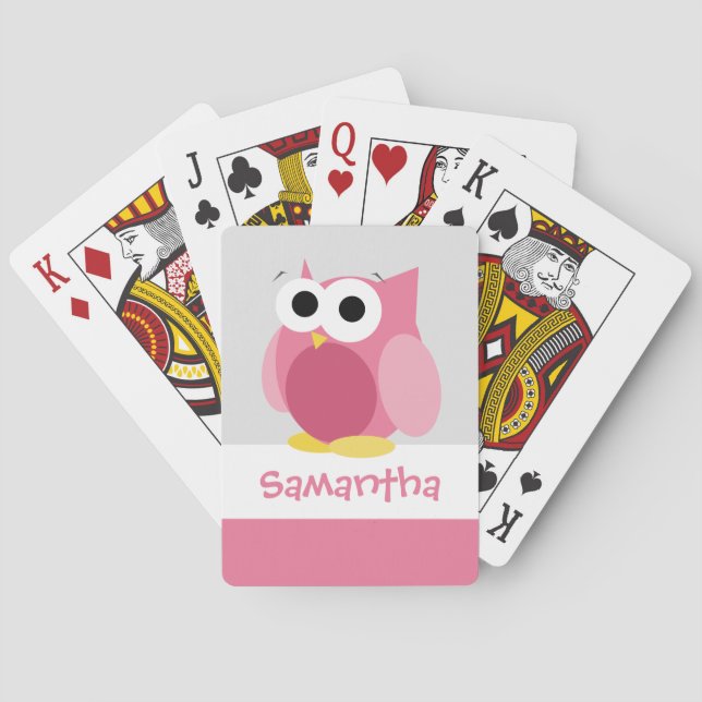 Baralho Funny Pink Owl Kids Personalized Playing Cards (Verso)