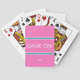 Baralho GAME ON Quote Cute Custom Monogram Pink Turquoise