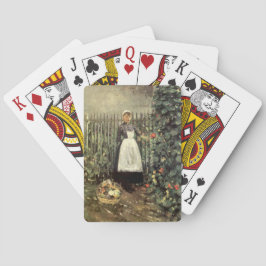 Baralho Garota com cesta de vegetais em um jardim