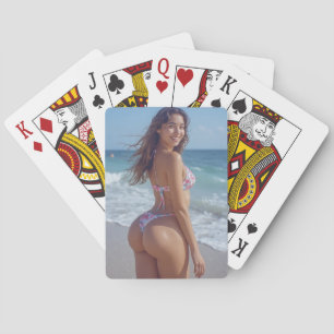 Baralho Garota de biquíni grande bunda jogando cartas