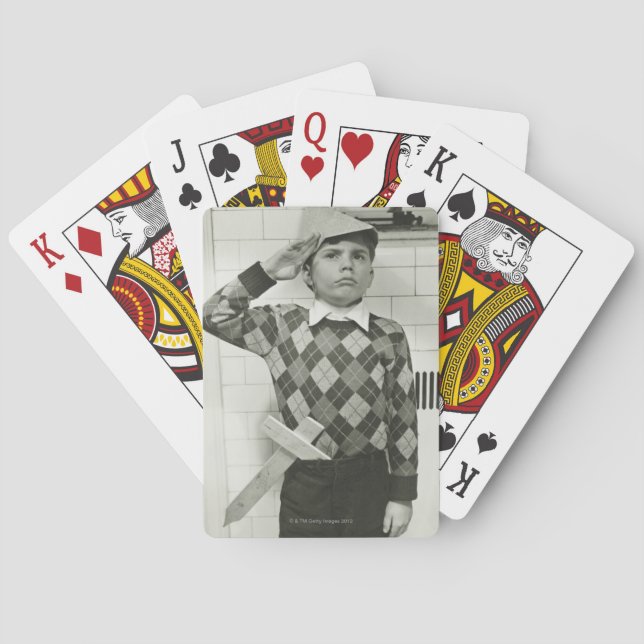 Baralho Garoto segurando uma espada de madeira (Verso)