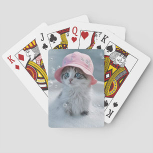 Baralho Gatinho em Banho de Espuma Chapéu Rosa Fofo