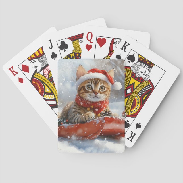 Baralho Gato Bengal em Trenó Deixe Nevar Natal (Verso)