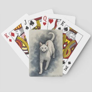 Baralho Gato Branco em Estilo de Desenho a Tinta Chinesa