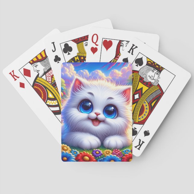 Baralho Gato de desenho animado com olho azul (Verso)