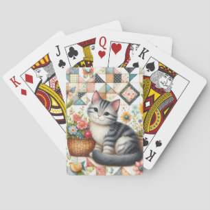 Baralho Gato Fofo em Colcha Floral Cottagecore