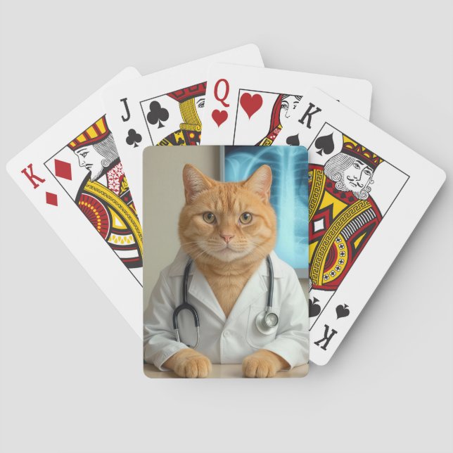 Baralho Gato Laranja Vestindo Jaleco de Laboratório Médico (Verso)