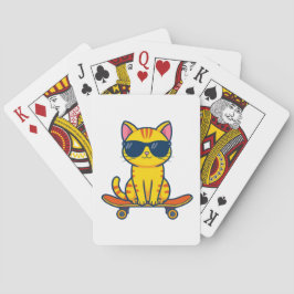 Baralho Gato Legal de Skate Usando Óculos de Sol Cartoon