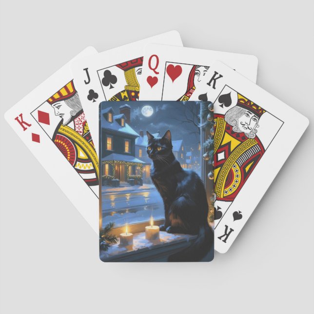 Baralho Gato Preto Com Luzes De Natal Feriado (Verso)