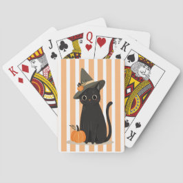 Baralho Gato Preto Fofo de Halloween com Chapéu de Bruxa A