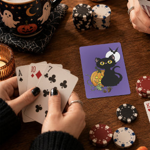 Baralho Gato Preto Fofo Roxo Assustador Abóbora de Hallowe