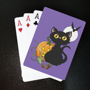 Baralho Gato Preto Fofo Roxo Assustador Abóbora de Hallowe